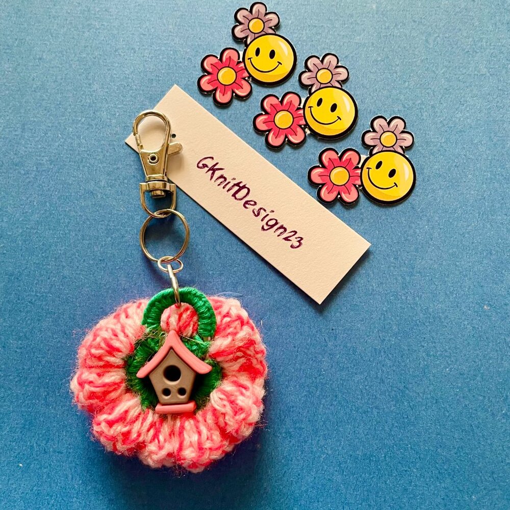 Keychain Charm, Floral Keychain, Handmade Backpack Charm, Crochet Easter Gift